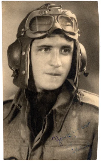 Zdzisław Piwowarski wearing a flying helmet and goggles