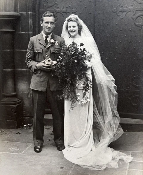 Zdzisław in uniform beside Margaret in her wedding dress